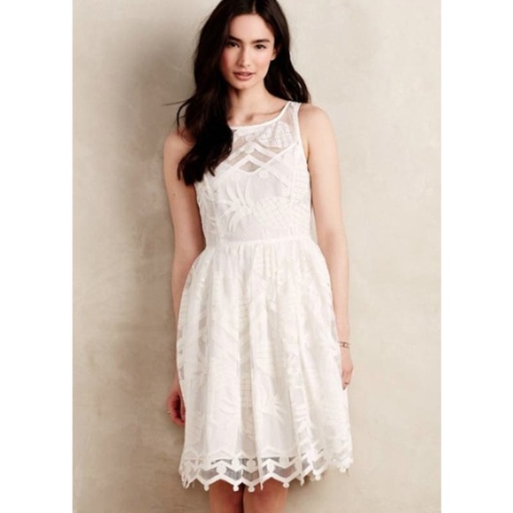 Anthropologie Women's Maeve Pina White Ivory Lace Pineapple Fit & Flare Dress - Picture 1 of 15